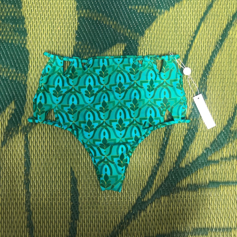 Stone Fox Swim Turquoise and Dark Green High-Waist Bikini Bottom